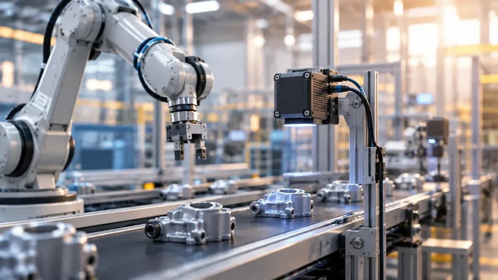 Intelligent vision sensor mounted on a robotic arm for industrial automation